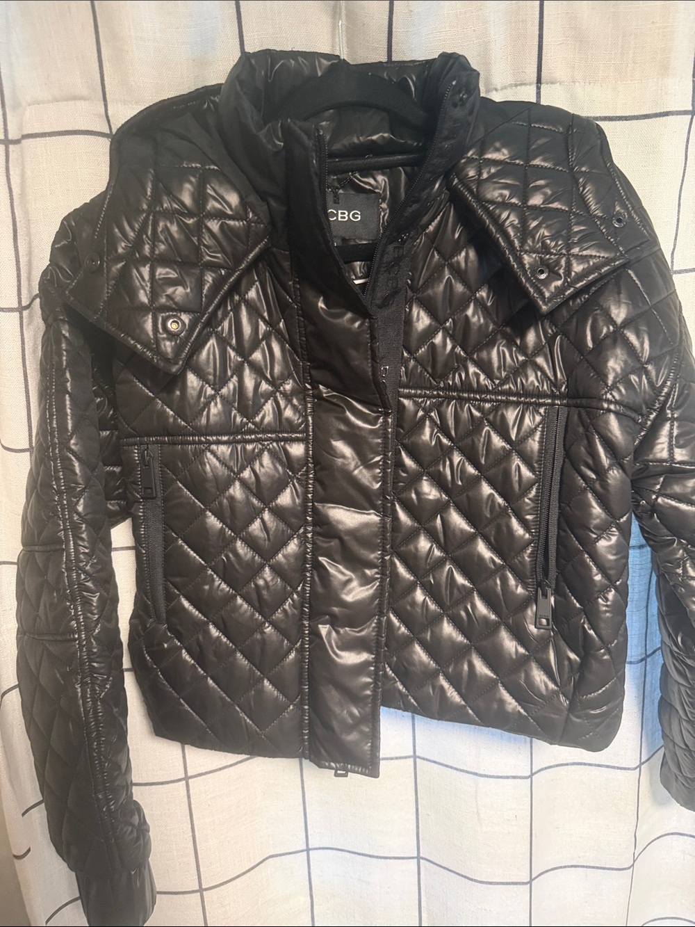 BCBG Shiny Black Quilted Puffer Jacket